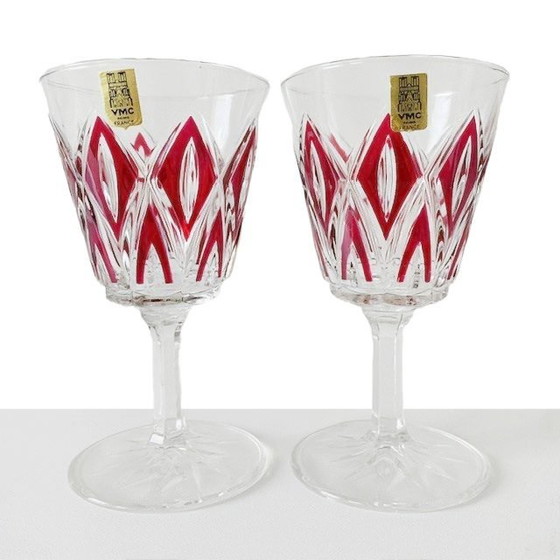 Image 1 of Jeu de verres à champagne VMC France Reims Harlequin 1960s neufs