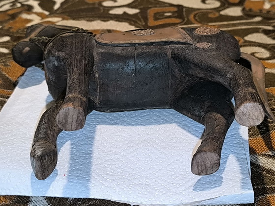 Beautiful vintage Indian Wooden horse - hand carved, Sculpture, Brass, Black (photo 10 of 11)