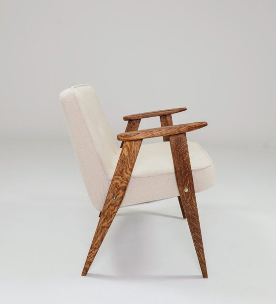 Image 1 of Vintage fauteuil beige bouclé Eikenhout ontwerp van Chierowsky 366