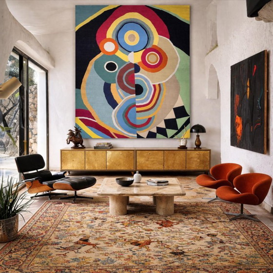 Sonia Delaunay Rythme (1938) Handgewebter Wandteppich | Moderner Kunstteppich (118 × 98 Zoll) (photo 3 of 8)
