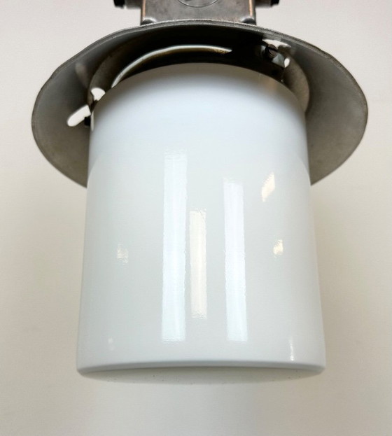 Image 1 of Industrial Aluminium Light with Milk Glass Cover from Elektrosvit, 1970s