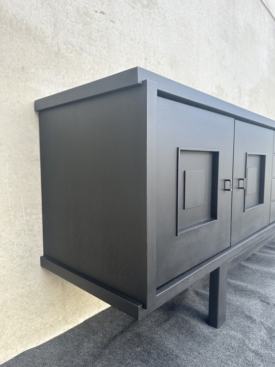 Image 1 of XL design black stained oak brutalist sideboard - De Coene