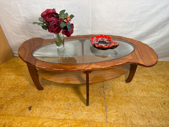 Image 1 of Mid-Century Retro Vintage Teak & Glass Coffee Table 1960  Organic Sculptural Frame • Danish / Scandinavian Design Influence  A s