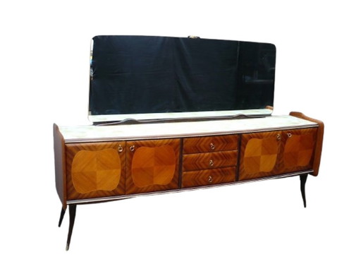 40s 50s Sideboard Anrichte Credenza mit großem Spiegel, Ital Design Fratelli Rigamonti Stil, Mid Century Modern