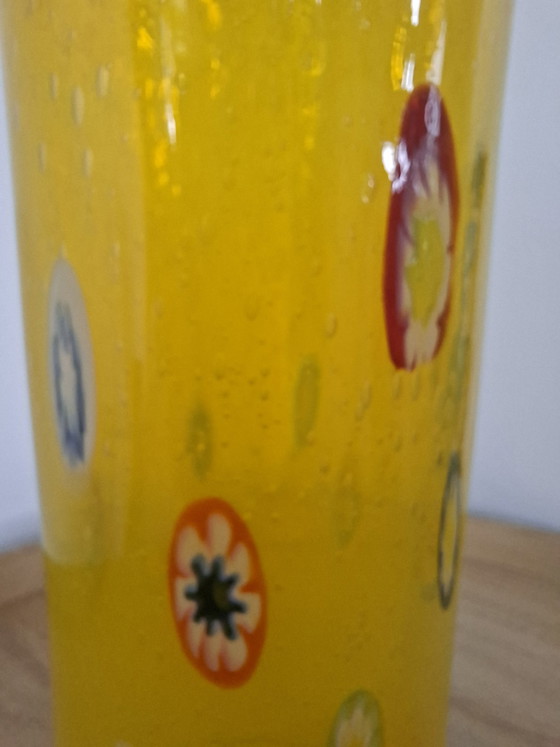Image 1 of Vintage Leonardo Millefiori Vase – Hand-blown Yellow Glass – 23 cm