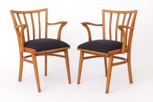 Pair of Vintage Beechwood Armchairs, 1960s–1970s, Dark Blue Upholstery, Mid-Century Modern Dining Chairs – eetkamerstoelen