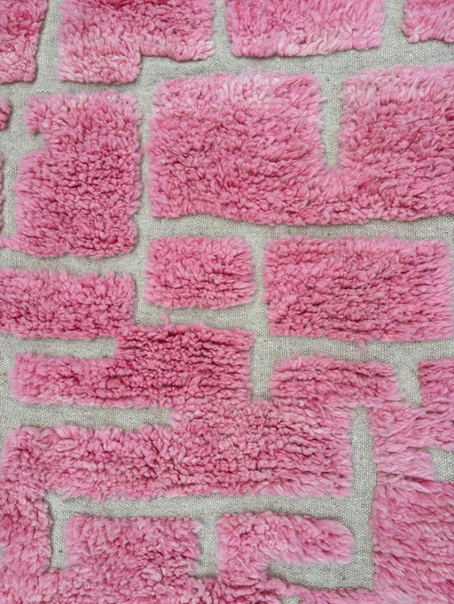 Moroccan Pink Runner Beni Ourain Rug 85x300 cm, Living Room Runner Rug, Pink Moroccan Wool Rug, Berber Wool Rug, Modern Area Rug
