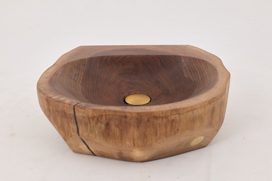 Image 1 of Lavabo de madera de nogal tallado a mano – Lavabo de baño escultural orgánico, Logniture