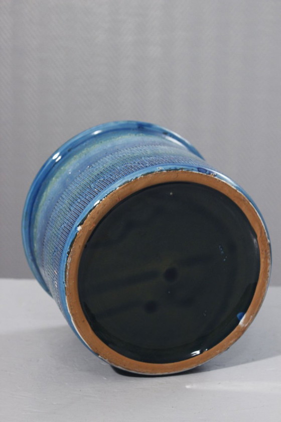 Image 1 of Grand cache pot Rimini Blu céramique vintage style Aldo Londi Bitossi 1970s
