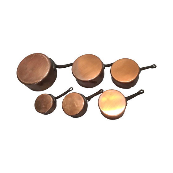 Image 1 of Vintage French Copper Pans Set 6 Parts, 1950s/60s