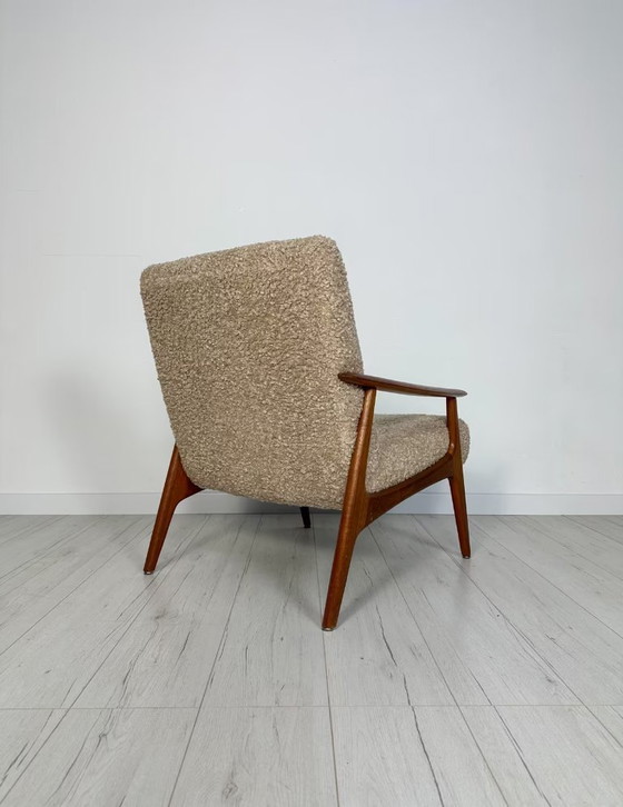 Image 1 of Vintage Minimalistic Teak Armchair with Bouclé 60s 70s