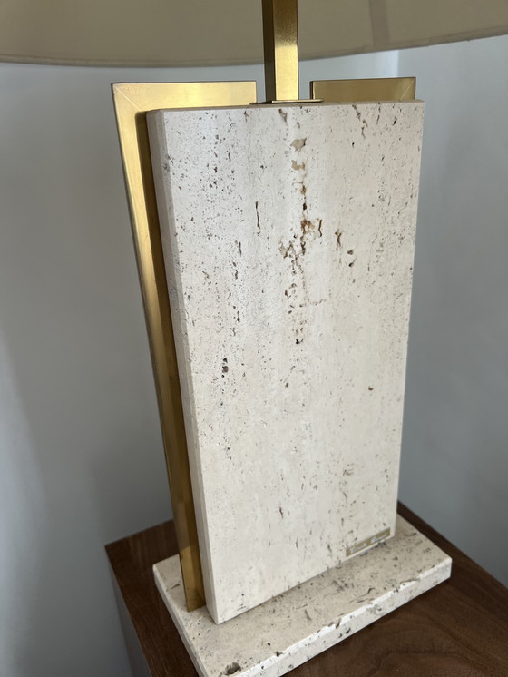 Image 1 of Vintage Camille Breesch table lamp – travertine & brass – mid-century design