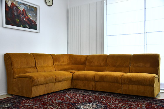 Image 1 of Yellow Corduroy Angle Modular Sofa, 1970s, Set of 6
