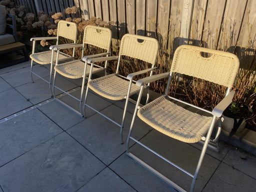 4 Vintage Hilbrand Tossa rieten klapstoelen Italië jaren 60