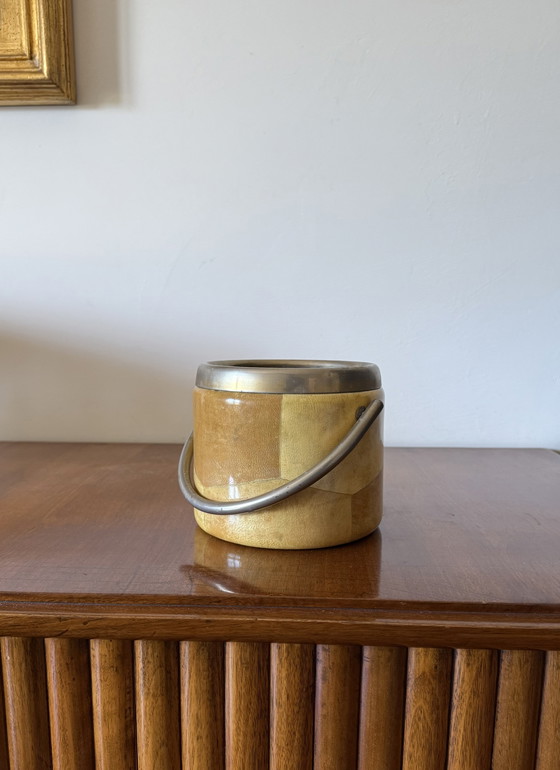 Image 1 of Mid-Century Cream Parchment Ice Bucket, Aldo Tura Italy 1950s