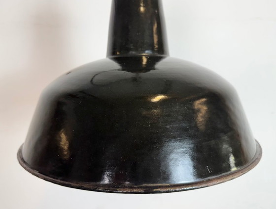 Image 1 of Industrial Black Enamel Factory Lamp with Cast Iron Top, 1950s
