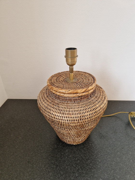 Image 1 of Vintage Wicker Boho Chic Table Lamp With