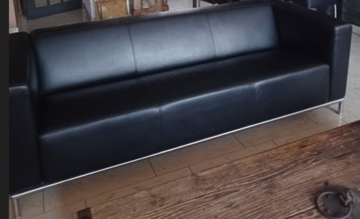 Sofá Gelderland, 3 plazas, cuero, modelo 6710, negro, Jan des Bouvries