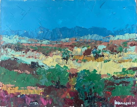 Image 1 of Abstract schilderij, olieverf op doek, landschap