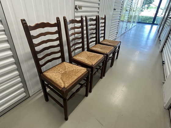 4 Antieke houten eetkamerstoelen met rieten zitting – Rattan, Wood (photo 8 of 14)