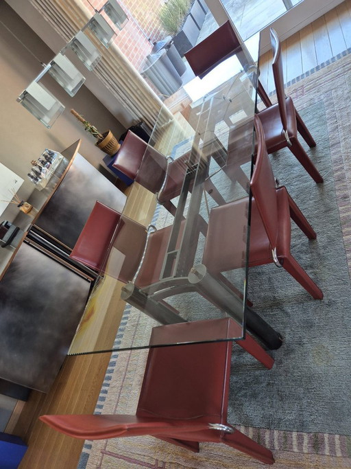 Design eetkamerset – Arper stoelen + glazen tafel