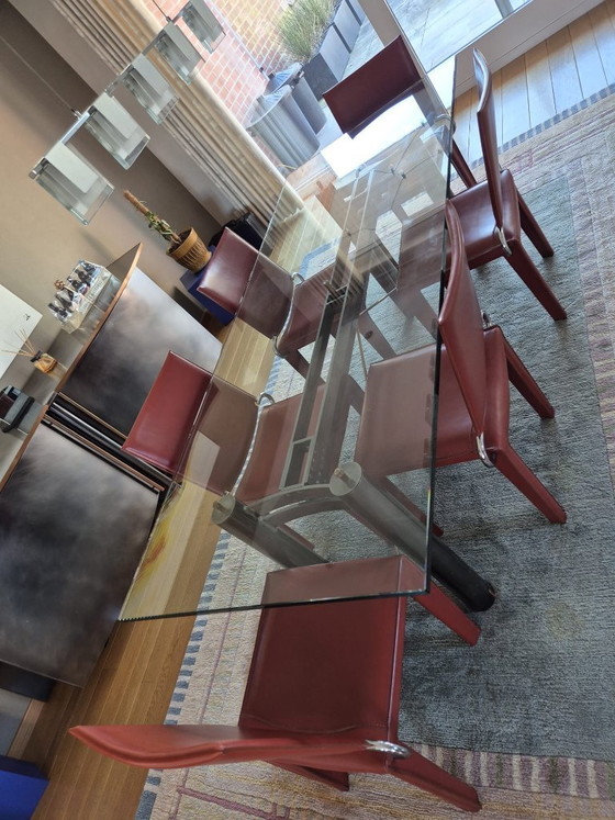 Image 1 of Design eetkamerset – Arper stoelen + glazen tafel