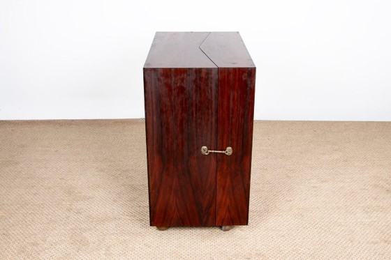 Image 1 of Meuble bar sur roulettes Danois en Palissandre et Laiton par Jorgen Clausen pour Brande Mobelfabrik 1960.