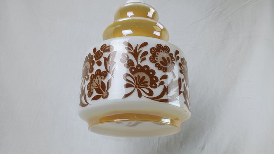 Image 1 of Hanglamp Venini Wit Gerookt Glas Bloemen Mid Century Murano
