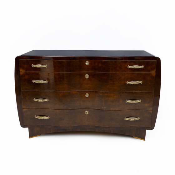 Image 1 of Art Deco Italienische Thujawurzel geschwungene Kommode, 1930er Jahre