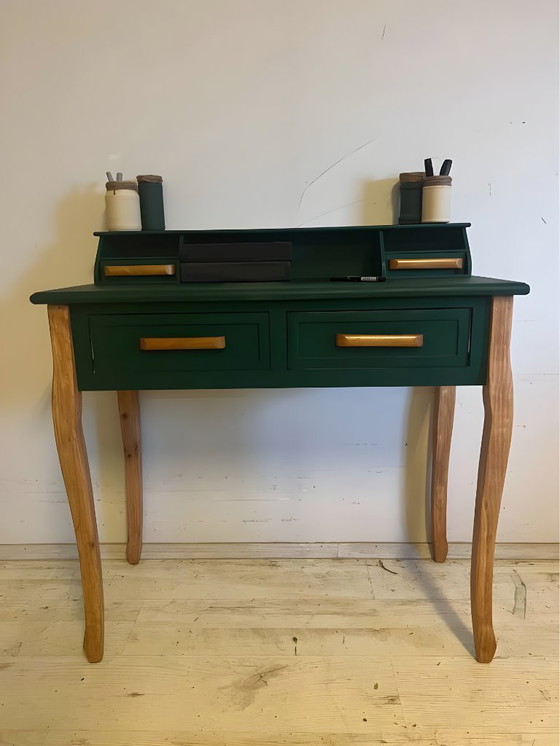 Image 1 of “EMERAUDE” – Elegant upcycled desk / dressing table in forest green
