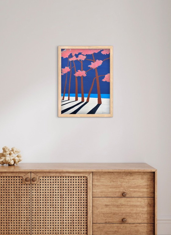Painting by Frédéric Cadiou, pink trees on blue background, Paintings & Drawings, Canvas, Other, Abstract (photo 4 of 5)