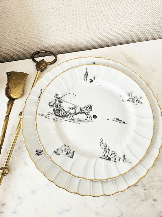 Image 1 of Siervo mudo de lujo Bernardaud Christofle María Antonieta porcelana de Limoges dorada Toile de Jouy
