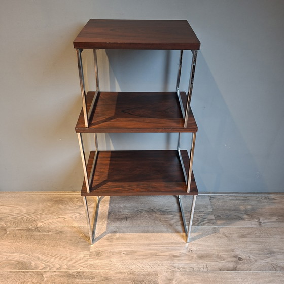 Image 1 of Tables gigognes style Mid-Century Chrome et Palissandre. Ensemble de 3.