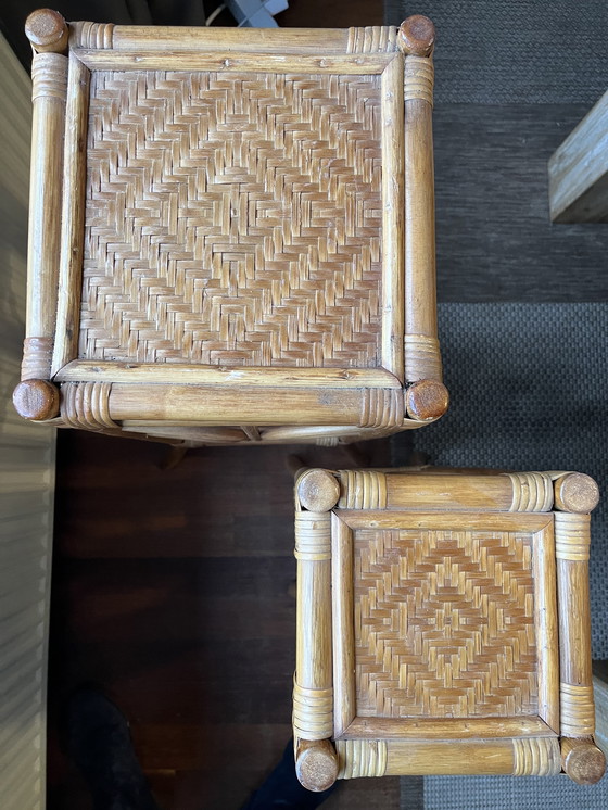 Image 1 of Two Vintage Rattan/Bamboo Plant Tables