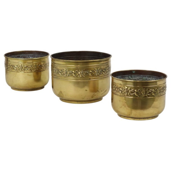 Oude Messing Repoussé Bloembakken Unis Paris – Plantenbak, Brass (photo 18 of 18)