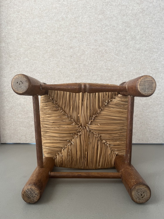 Image 1 of Charles Dudouyt – Brutalist Wabi-Sabi Chair / High Chair – Oak & Reed