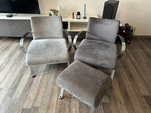 Nino 911 - Young International / Gelderland Armchairs + Footstool – fauteuils, Chrome, Polyester