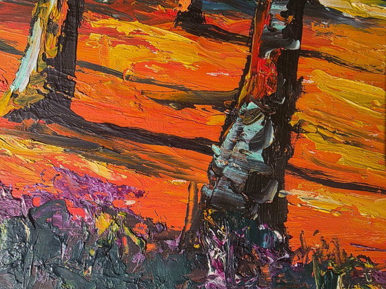 Peinture à l'huile expressionniste originale de paysage du milieu du siècle – Peintures et dessins, Toile (photo 9 of 11)