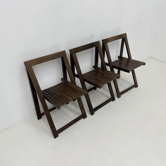 Image 1 of Set of 3 Aldo Jacober for Alberto Bazzani Wooden Folding Chairs, 1960’s