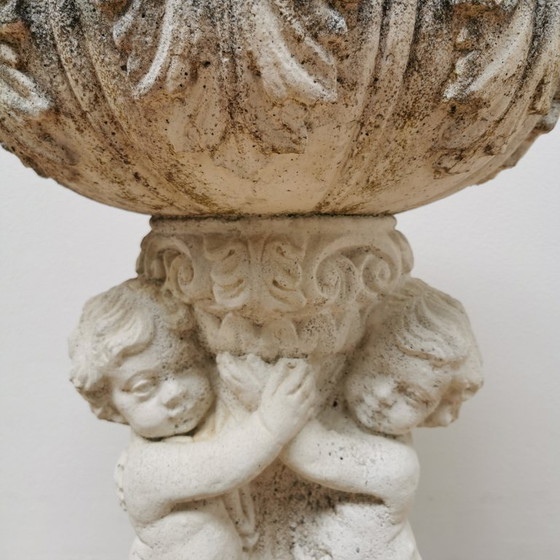 Image 1 of Caja de flores de jarrón de jardín de piedra antigua, jardinera de hormigón