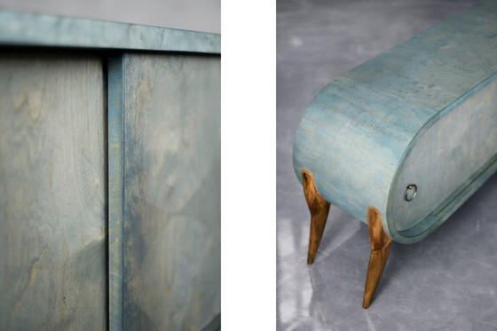 Image 1 of Vintage Mid-Century Modern Italian Turquoise Streamline Sideboard in Birch, 1960s