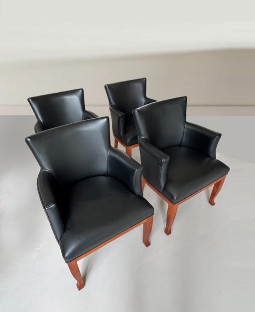 4 handgefertigte Stühle im Art-déco-/Gainsborough-Stil – Schwarzes Leder