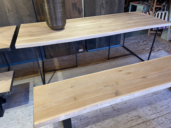 Image 1 of Tree trunk dining table + tree trunk bench oak