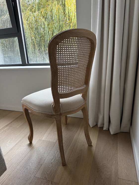 Eetkamerstoel hout met linnen afwerking, Maison du Monde, Eetkamerstoelen, Rotan, Crème, Klassiek (foto 3 van 6)