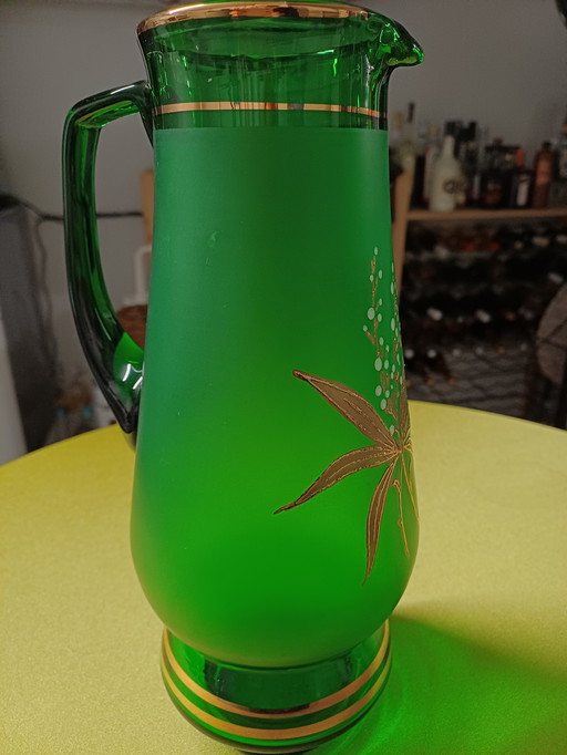 Vintage vaas groen met gouden opleg.
