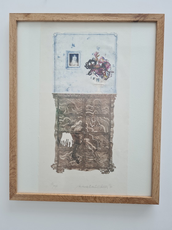 Image 1 of Lithographie signée « cabinet bleu », encadrée