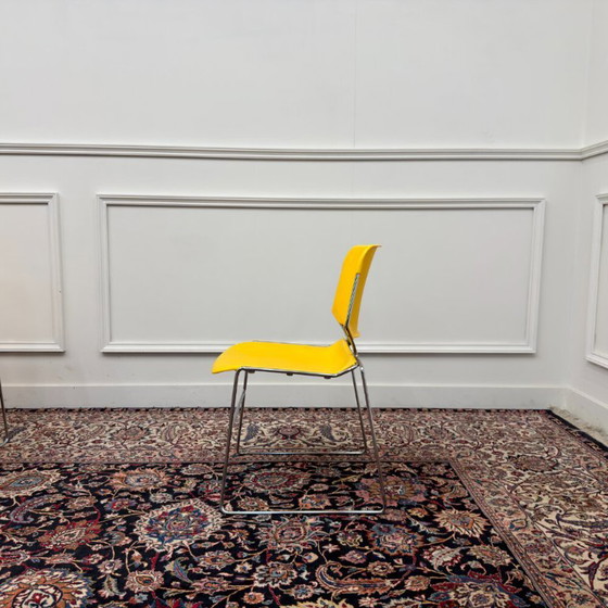 4x Sedia Vintage Gialla Matrix Krueger di Thomas Tolleson – Sedie da pranzo, Plastica, Cromo (photo 16 of 17)