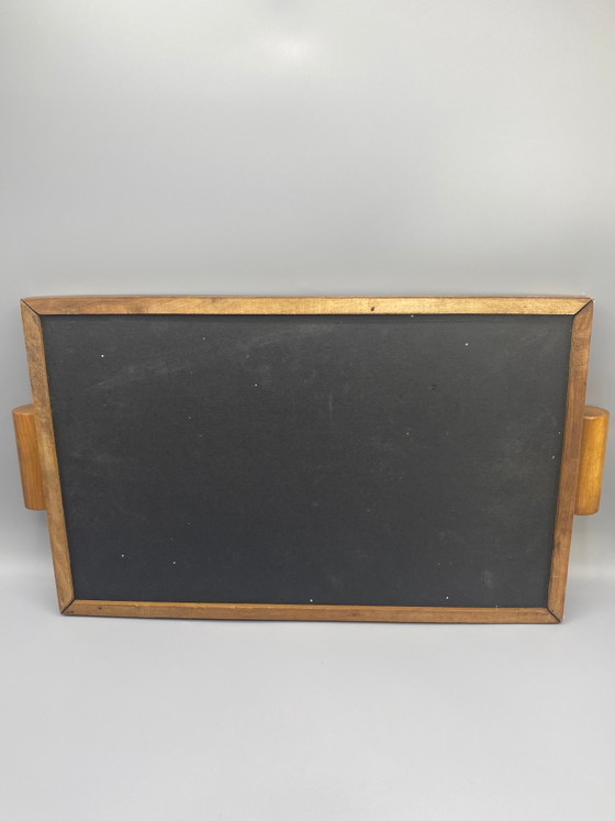 Painted tray under glass, signed Germ, floral bouquet, wood and cylindrical handles – Decorative Objects (photo 4 of 7)