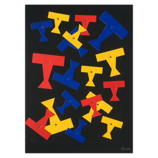 Nivese Signed Mixed-Media La Découpe Bleue I 1988 – schilderijen tekeningen, Paper, Canvas (photo 2 of 5)