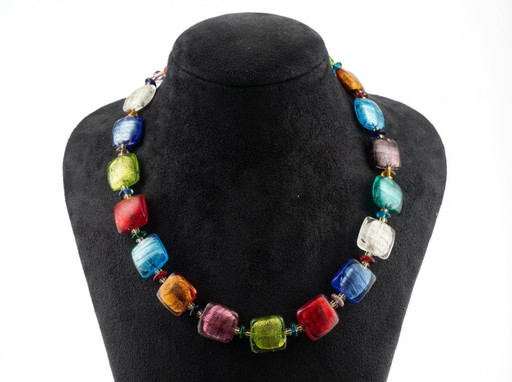 Collana artigianale in vetro di Murano con foglia d’argento – fatta a lume